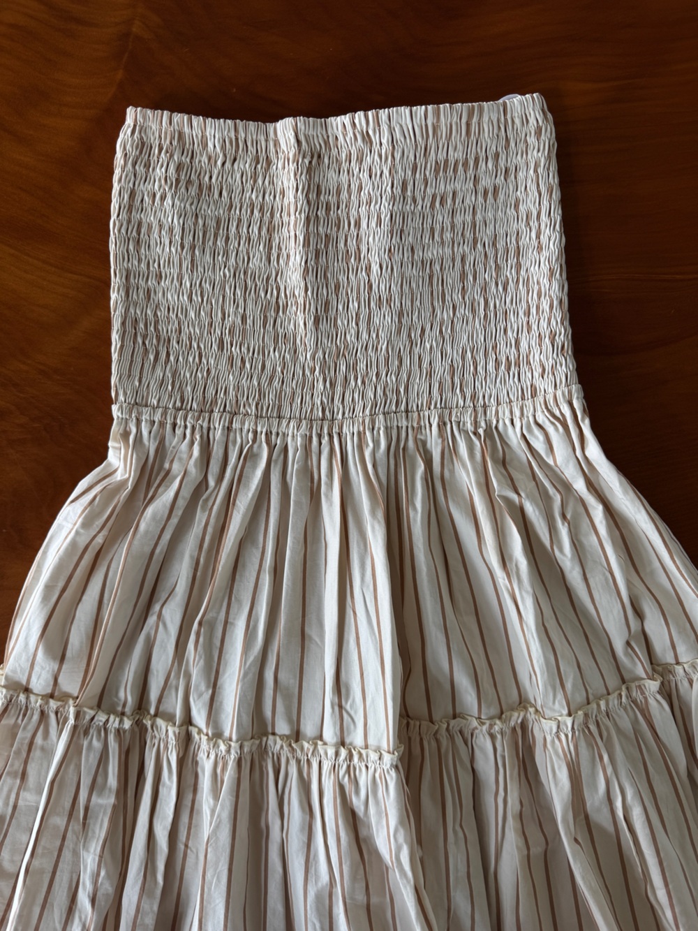 Lusana Strapless Smocked Midi Dress Striped Cream and White - Picture 3 of 5